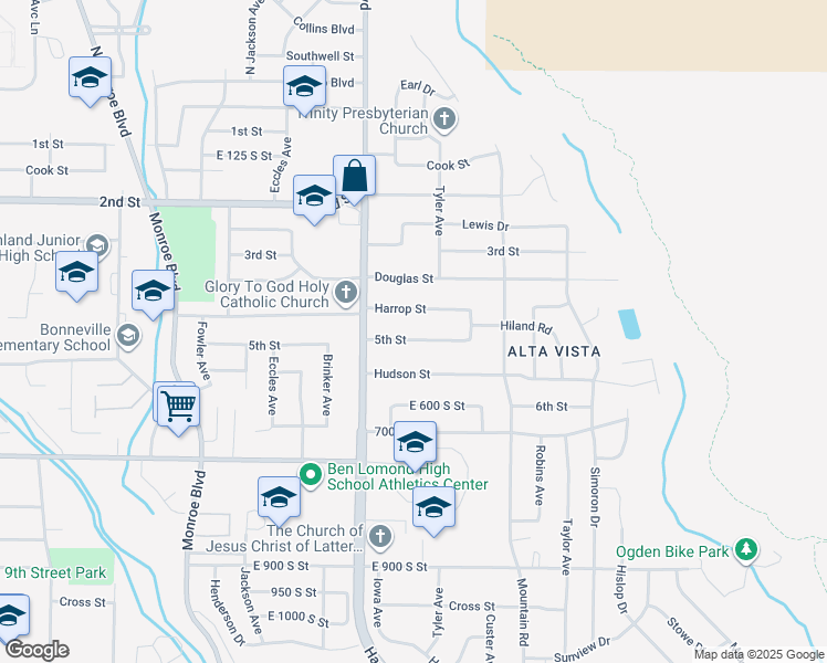 map of restaurants, bars, coffee shops, grocery stores, and more near 1250 Harrop Street in Ogden