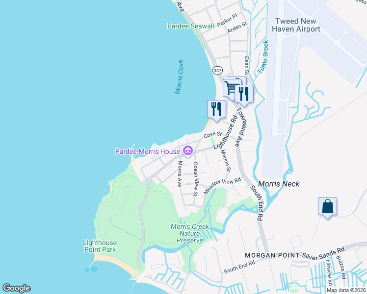 map of restaurants, bars, coffee shops, grocery stores, and more near 119 Cove Street in New Haven