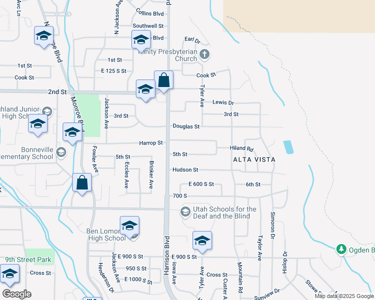 map of restaurants, bars, coffee shops, grocery stores, and more near 1250 Harrop Street in Ogden