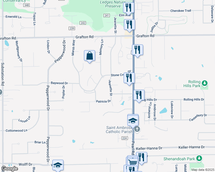 map of restaurants, bars, coffee shops, grocery stores, and more near 4403 Fieldstone Court in Brunswick