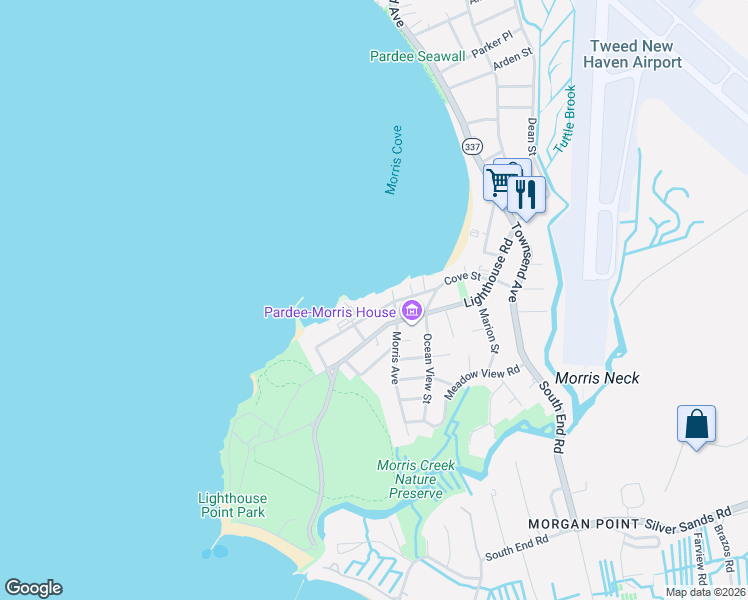 map of restaurants, bars, coffee shops, grocery stores, and more near 176 Morris Avenue in East Haven