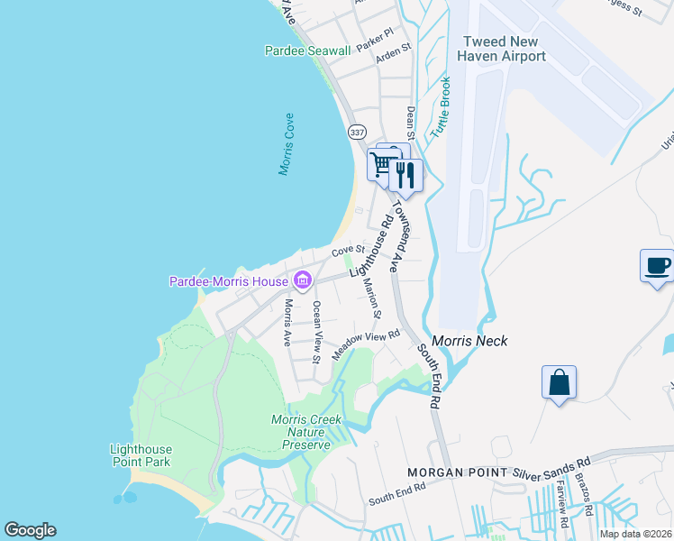 map of restaurants, bars, coffee shops, grocery stores, and more near 181 Cove Street in New Haven