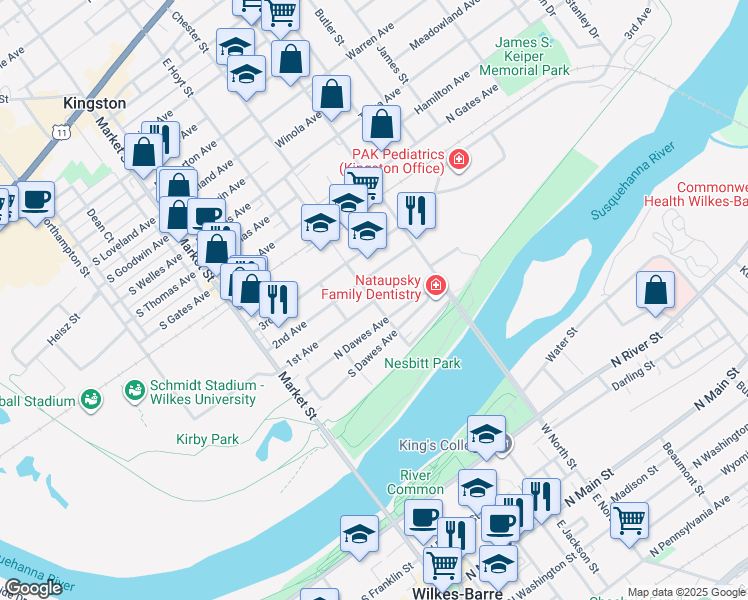 map of restaurants, bars, coffee shops, grocery stores, and more near 200 2nd Avenue in Kingston