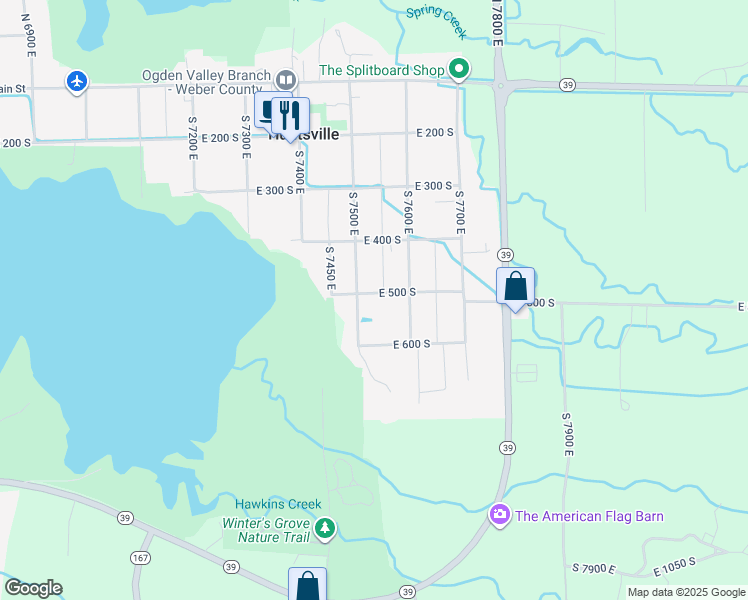 map of restaurants, bars, coffee shops, grocery stores, and more near 7541 East 500 South in Huntsville