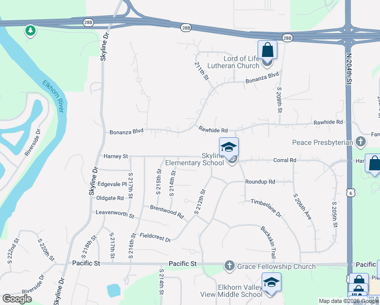 map of restaurants, bars, coffee shops, grocery stores, and more near 21335 Bonanza Boulevard in Omaha