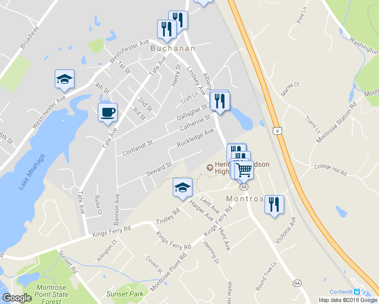 map of restaurants, bars, coffee shops, grocery stores, and more near 204 Seward Street in Buchanan