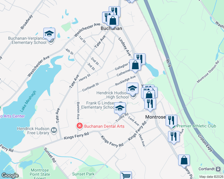 map of restaurants, bars, coffee shops, grocery stores, and more near 200 Rockledge Avenue in Buchanan
