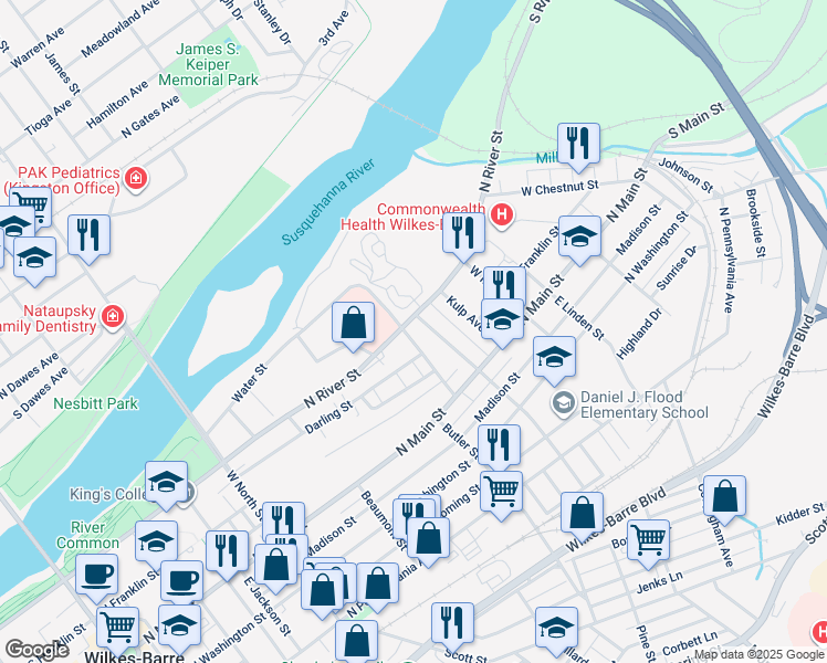 map of restaurants, bars, coffee shops, grocery stores, and more near 81 Courtright Avenue in Wilkes-Barre