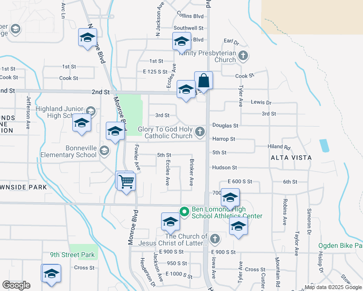 map of restaurants, bars, coffee shops, grocery stores, and more near 1144 Harrop Street in Ogden