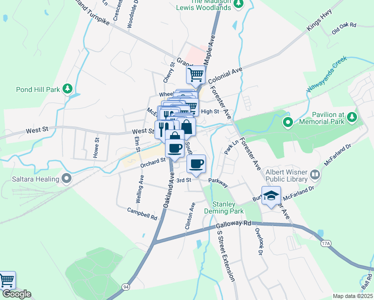 map of restaurants, bars, coffee shops, grocery stores, and more near 35 South Street in Warwick