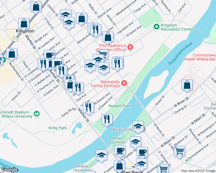 map of restaurants, bars, coffee shops, grocery stores, and more near 198 1st Avenue in Kingston