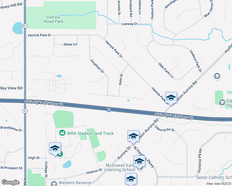 map of restaurants, bars, coffee shops, grocery stores, and more near 7066 Kate Drive in Hudson