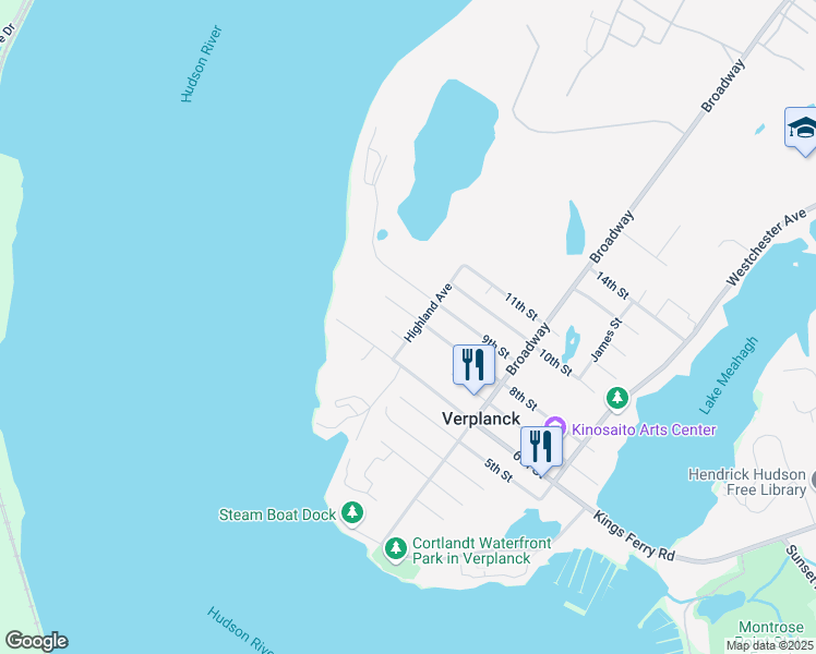 map of restaurants, bars, coffee shops, grocery stores, and more near 284 8th Street in Verplanck