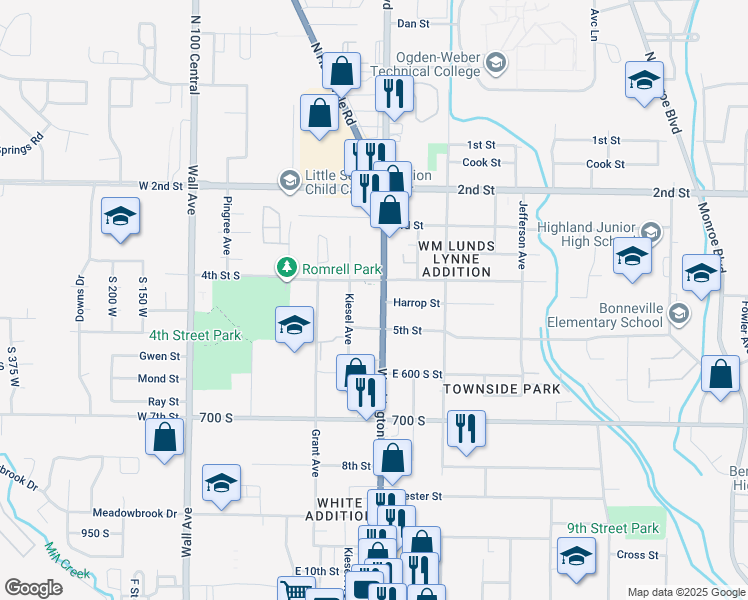 map of restaurants, bars, coffee shops, grocery stores, and more near 363 4th Street South in Ogden