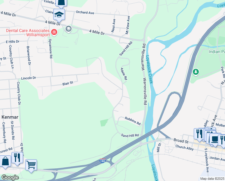 map of restaurants, bars, coffee shops, grocery stores, and more near 2-2098 Pine Ridge Rd in Montoursville