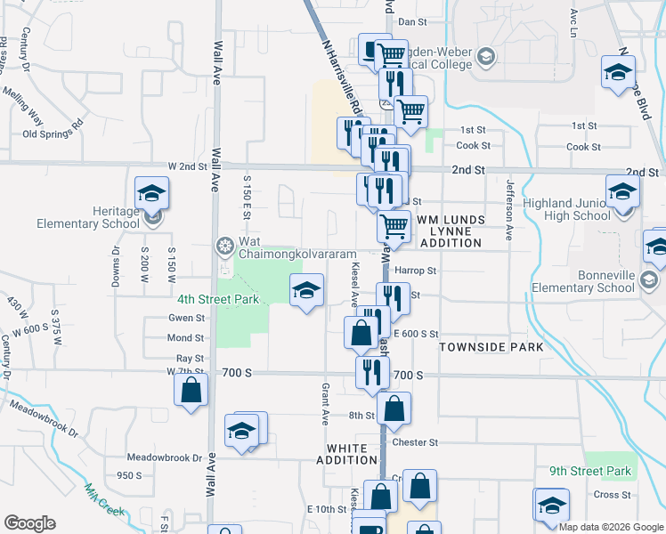 map of restaurants, bars, coffee shops, grocery stores, and more near 426 Grant Avenue in Ogden