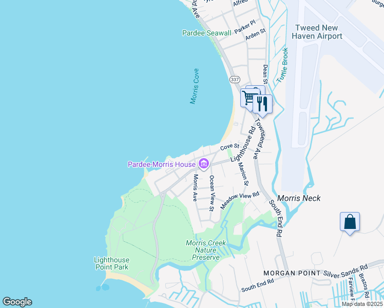 map of restaurants, bars, coffee shops, grocery stores, and more near 176 Morris Avenue in East Haven