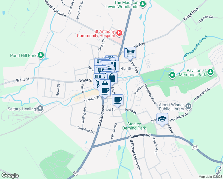 map of restaurants, bars, coffee shops, grocery stores, and more near 35 South Street in Warwick