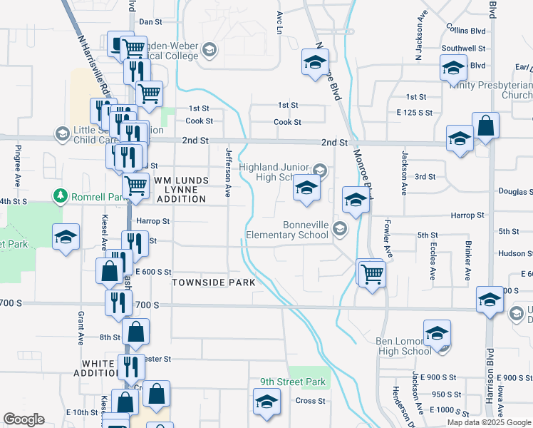 map of restaurants, bars, coffee shops, grocery stores, and more near 692 425 South Street in Ogden