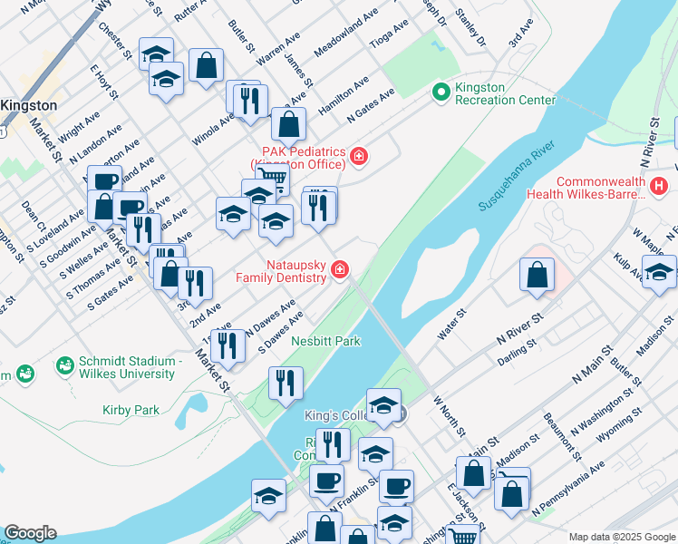 map of restaurants, bars, coffee shops, grocery stores, and more near 560 Pierce St in Kingston