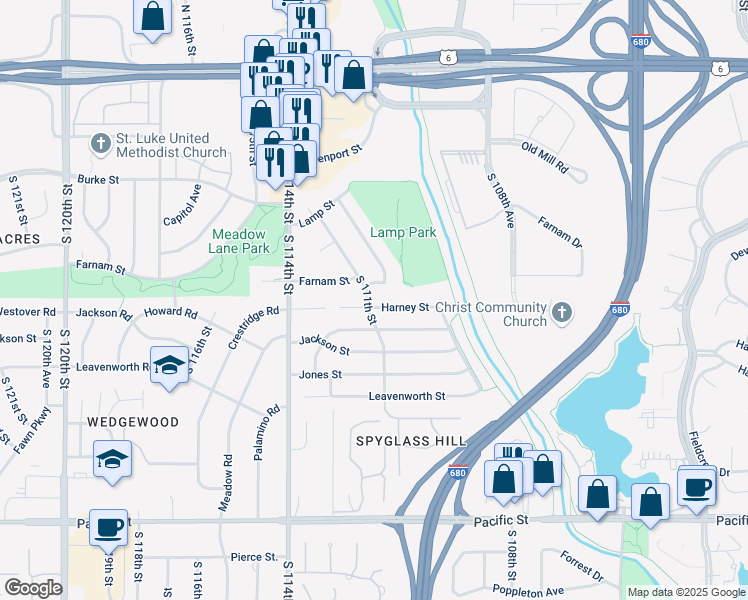 map of restaurants, bars, coffee shops, grocery stores, and more near 11003 Farnam Street in Omaha
