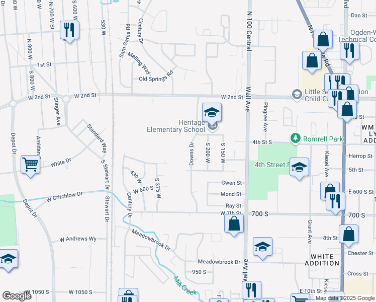 map of restaurants, bars, coffee shops, grocery stores, and more near 430 Downs Drive in Ogden