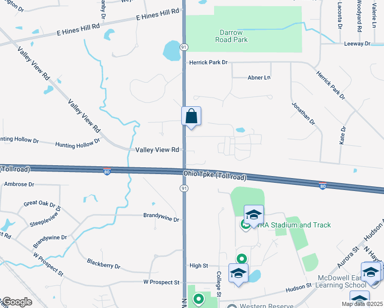 map of restaurants, bars, coffee shops, grocery stores, and more near 6991 Darrow Road in Hudson