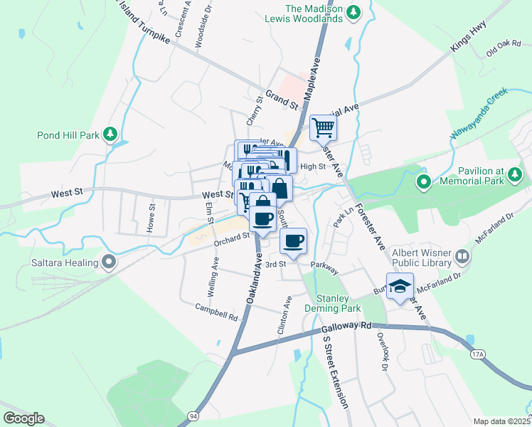 map of restaurants, bars, coffee shops, grocery stores, and more near in Warwick