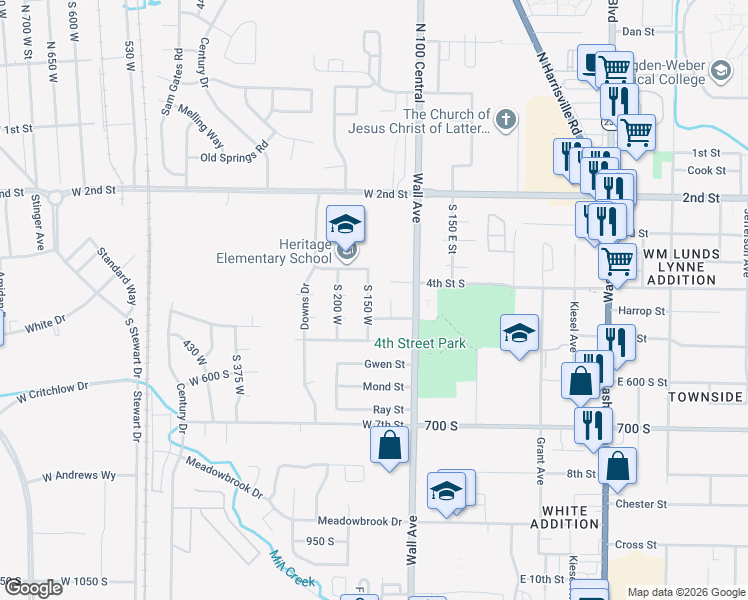 map of restaurants, bars, coffee shops, grocery stores, and more near 446 South 150 West in Ogden