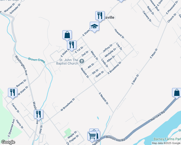 map of restaurants, bars, coffee shops, grocery stores, and more near 29 5th Street in Plymouth