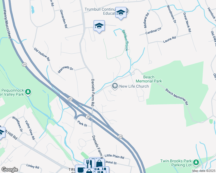 map of restaurants, bars, coffee shops, grocery stores, and more near 22 Hedgehog Road in Trumbull