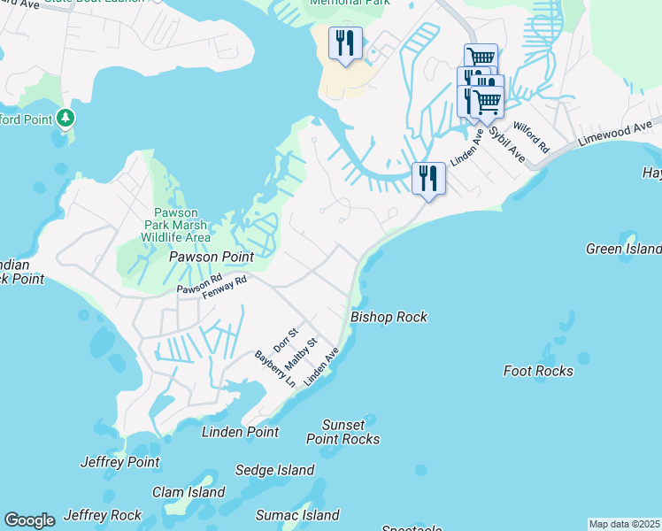 map of restaurants, bars, coffee shops, grocery stores, and more near 2 Pawson Landing Drive in Branford