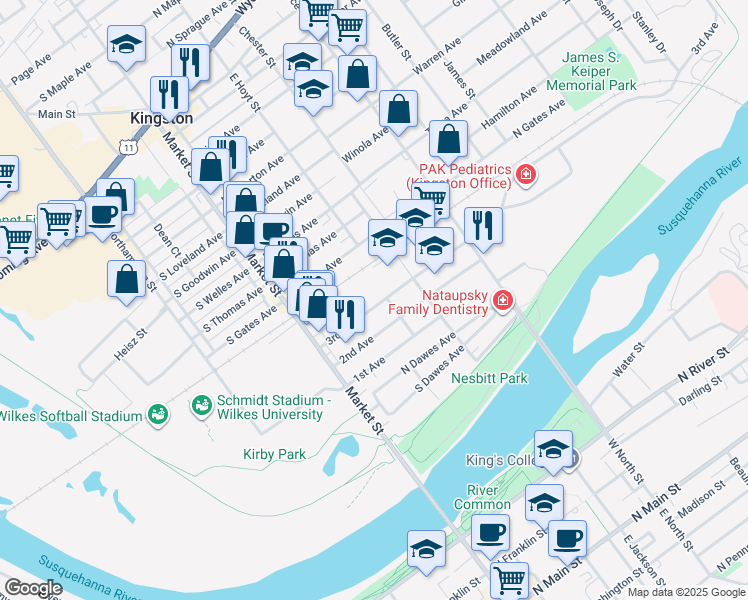 map of restaurants, bars, coffee shops, grocery stores, and more near 95-97 3rd Avenue in Kingston