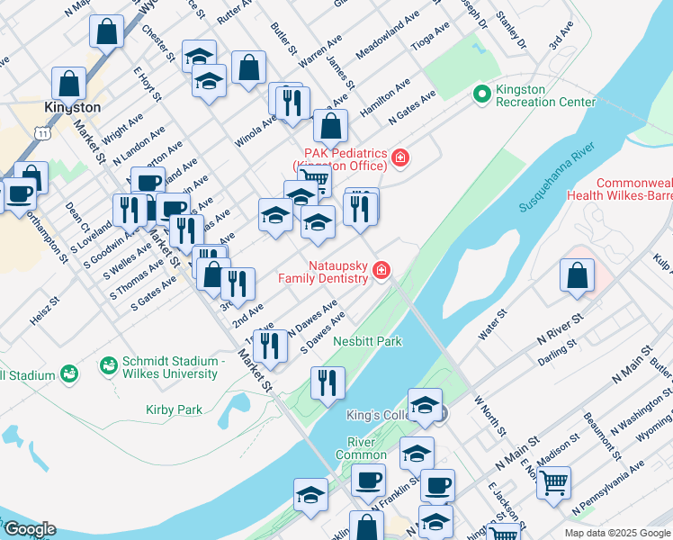 map of restaurants, bars, coffee shops, grocery stores, and more near 200 2nd Avenue in Kingston