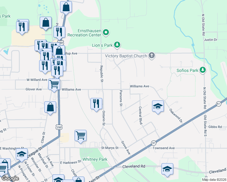 map of restaurants, bars, coffee shops, grocery stores, and more near 65 Parsons Street in Norwalk
