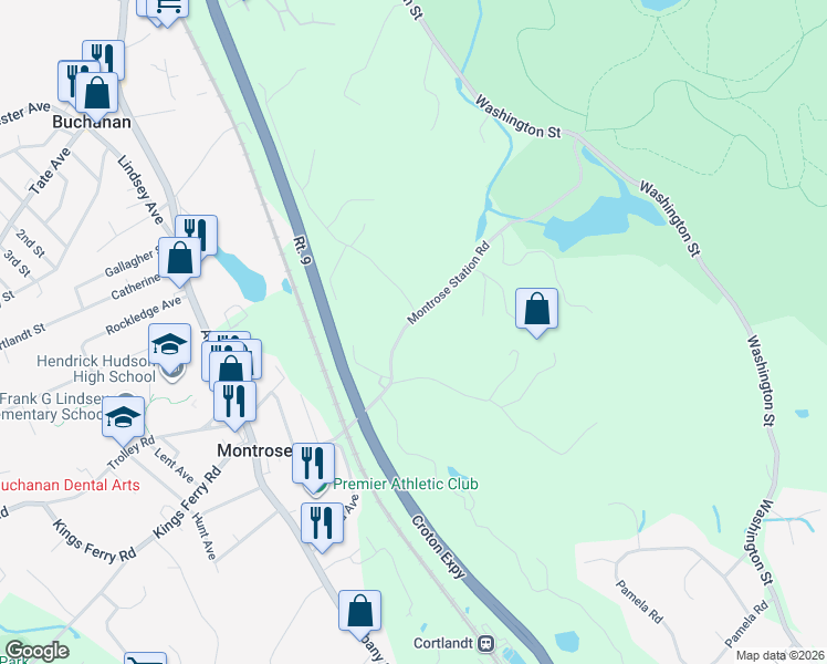 map of restaurants, bars, coffee shops, grocery stores, and more near 61 Montrose Station Road in Montrose