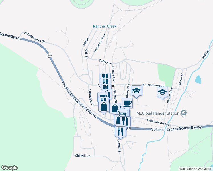 map of restaurants, bars, coffee shops, grocery stores, and more near in McCloud