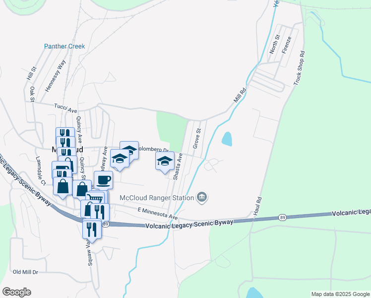 map of restaurants, bars, coffee shops, grocery stores, and more near 504 Shasta Avenue in McCloud