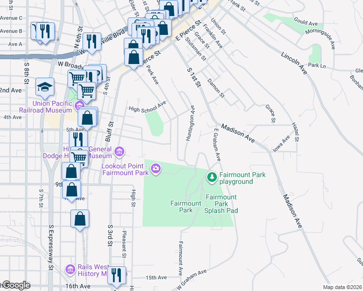 map of restaurants, bars, coffee shops, grocery stores, and more near 461 Park Avenue in Council Bluffs