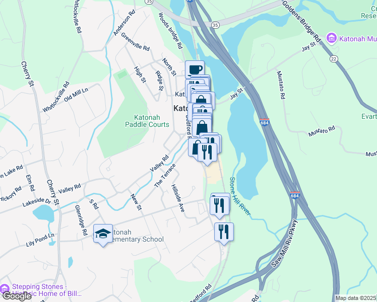 map of restaurants, bars, coffee shops, grocery stores, and more near 9 The Terrace in Katonah