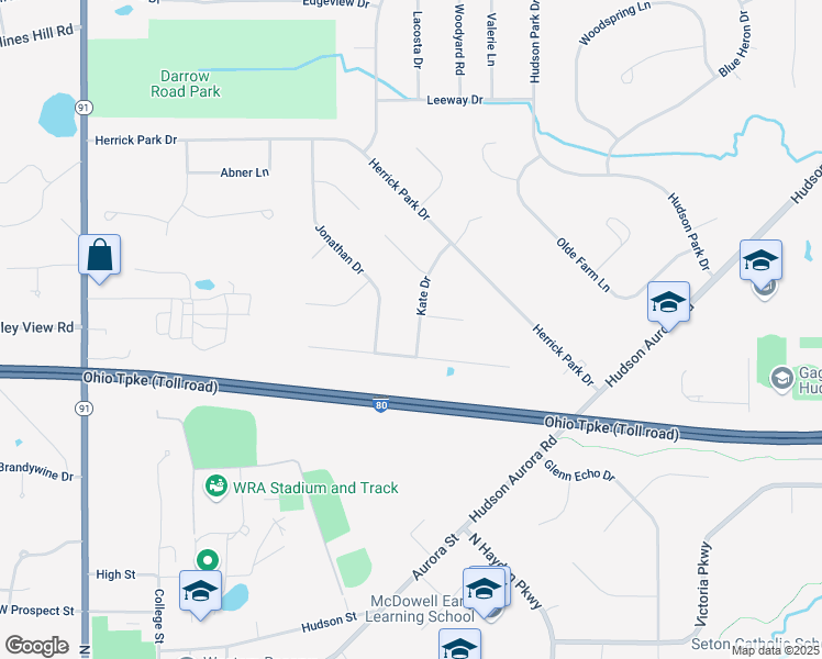 map of restaurants, bars, coffee shops, grocery stores, and more near 7066 Kate Drive in Hudson