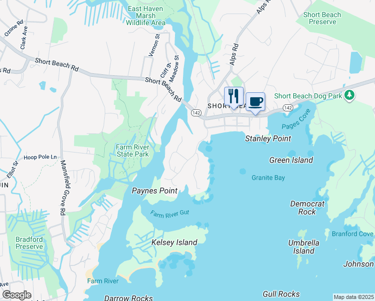 map of restaurants, bars, coffee shops, grocery stores, and more near 39 Highland Avenue in Branford