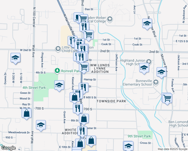 map of restaurants, bars, coffee shops, grocery stores, and more near 473 4th Street South in Ogden