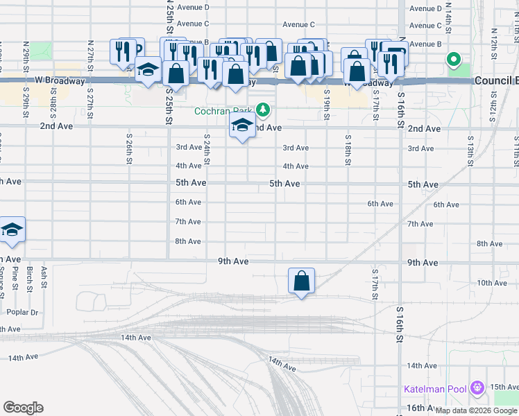 map of restaurants, bars, coffee shops, grocery stores, and more near 2129 6th Avenue in Council Bluffs