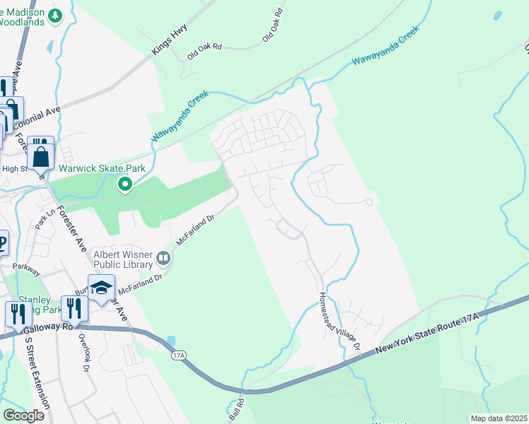 map of restaurants, bars, coffee shops, grocery stores, and more near 11 Weathervane Way in Warwick