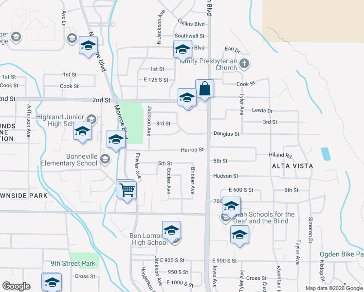 map of restaurants, bars, coffee shops, grocery stores, and more near 1090 Harrop Street in Ogden