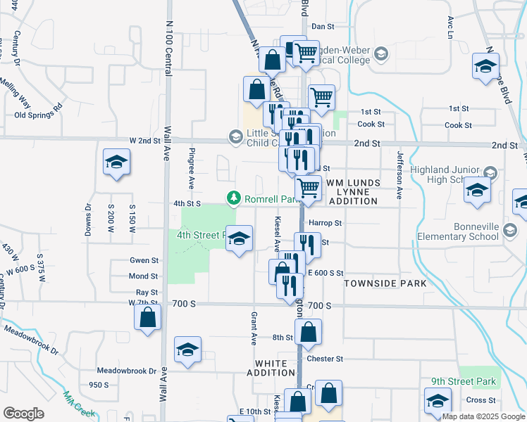 map of restaurants, bars, coffee shops, grocery stores, and more near 329 4th Street South in Ogden