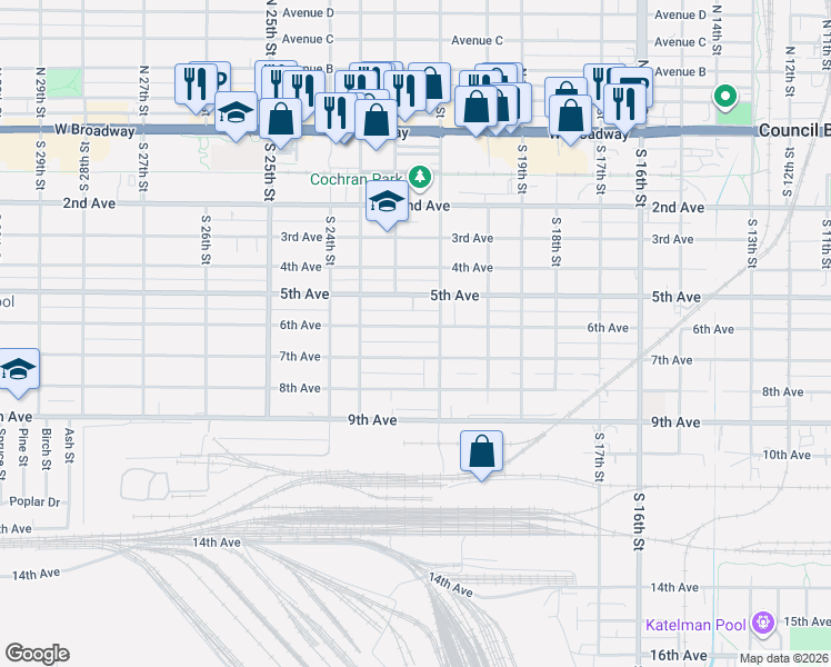 map of restaurants, bars, coffee shops, grocery stores, and more near 2129 6th Avenue in Council Bluffs