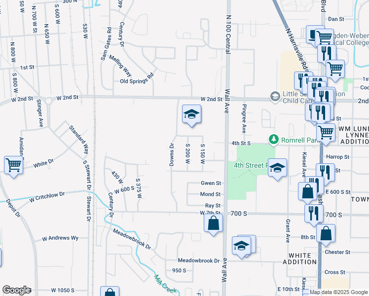map of restaurants, bars, coffee shops, grocery stores, and more near 191 West 425 South in Ogden