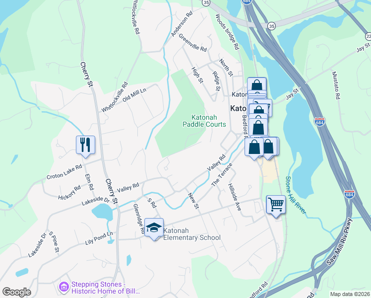 map of restaurants, bars, coffee shops, grocery stores, and more near 75 Wildwood Road in Katonah